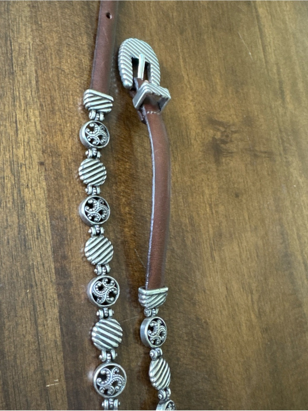 BRIGHTON Womans Belt Brown Leather w Silver Chain Links M 30 Vintage USA R7508